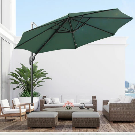 Outsunny Cantilever Roma Parasol 360° Rotation w/ Hand Crank & Base, Green Outsunny Cantilever Roma Parasol 360° Rotation W/ Hand Crank & Base, Green -Outsunny store 11679062 3