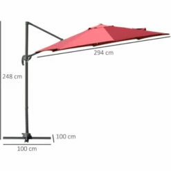 Outsunny Cantilever Roma Parasol 360° Rotation W/ Hand Crank & Base, Wine Red -Outsunny store 11679068 2