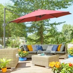 Outsunny Cantilever Roma Parasol 360° Rotation W/ Hand Crank & Base, Wine Red -Outsunny store 11679068 3