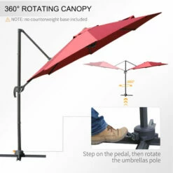 Outsunny Cantilever Roma Parasol 360° Rotation W/ Hand Crank & Base, Wine Red -Outsunny store 11679068 4