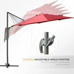 Outsunny Cantilever Roma Parasol 360° Rotation W/ Hand Crank & Base, Wine Red -Outsunny store 11679068 5
