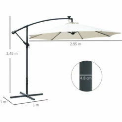Outsunny 3(m) LED Patio Banana Umbrella Cantilever Parasol W/ Crank, Off-White -Outsunny store 11679071 2