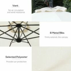 Outsunny 3(m) LED Patio Banana Umbrella Cantilever Parasol W/ Crank, Off-White -Outsunny store 11679071 4