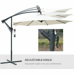 Outsunny 3(m) LED Patio Banana Umbrella Cantilever Parasol W/ Crank, Off-White -Outsunny store 11679071 5