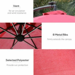 Outsunny 3(m) LED Patio Banana Umbrella Cantilever Parasol W/ Crank, Red -Outsunny store 11679074 4