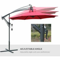 Outsunny 3(m) LED Patio Banana Umbrella Cantilever Parasol W/ Crank, Red -Outsunny store 11679074 5