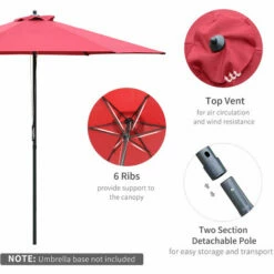 Outsunny 2.8m Patio Umbrella Parasol Outdoor Table Umbrella 6 Ribs Wine Red -Outsunny store 11679080 4