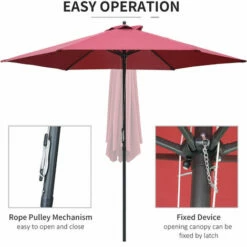 Outsunny 2.8m Patio Umbrella Parasol Outdoor Table Umbrella 6 Ribs Wine Red -Outsunny store 11679080 5