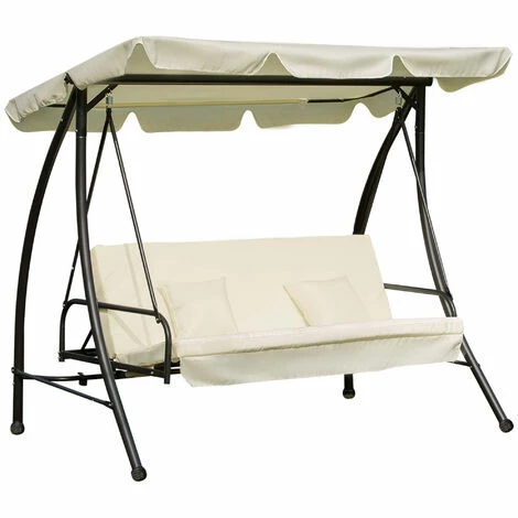 Outsunny 2-in-1 Garden Swing Chair for 3 Person w/ Tilting Canopy, Cream White Outsunny 2-in-1 Garden Swing Chair For 3 Person W/ Tilting Canopy, Cream White -Outsunny store 11679140 1