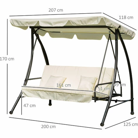 Outsunny 2-in-1 Garden Swing Chair for 3 Person w/ Tilting Canopy, Cream White Outsunny 2-in-1 Garden Swing Chair For 3 Person W/ Tilting Canopy, Cream White -Outsunny store 11679140 2