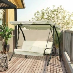 Outsunny 2-in-1 Garden Swing Chair For 3 Person W/ Tilting Canopy, Cream White 4 Outsunny 2-in-1 Garden Swing Chair For 3 Person W/ Tilting Canopy, Cream White -Outsunny store 11679140 3