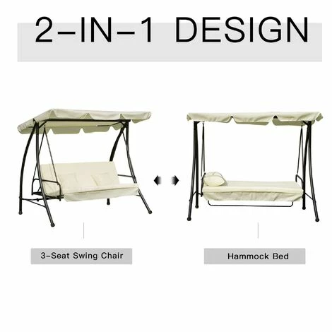 Outsunny 2-in-1 Garden Swing Chair for 3 Person w/ Tilting Canopy, Cream White Outsunny 2-in-1 Garden Swing Chair For 3 Person W/ Tilting Canopy, Cream White -Outsunny store 11679140 4