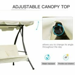 Outsunny 2-in-1 Garden Swing Chair For 3 Person W/ Tilting Canopy, Cream White 6 Outsunny 2-in-1 Garden Swing Chair For 3 Person W/ Tilting Canopy, Cream White -Outsunny store 11679140 5