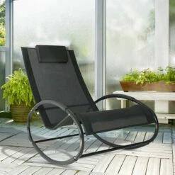 Outsunny Patio Rocking Chair Orbital Zero Gravity Seat Pool Chaise W/ Pillow -Outsunny store 11679143 3
