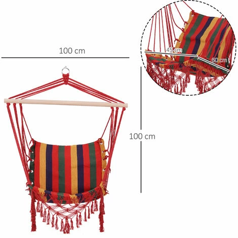 Outsunny Hammock Chair Swing Colourful Striped Seat Porch Indoor Outdoor Hanging 4 Outsunny Hammock Chair Swing Colourful Striped Seat Porch Indoor Outdoor Hanging - Image 2