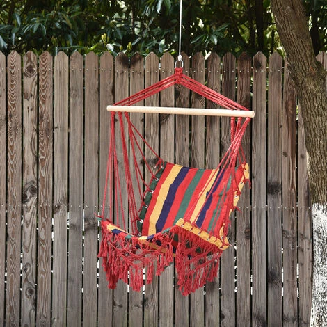 Outsunny Hammock Chair Swing Colourful Striped Seat Porch Indoor Outdoor Hanging 5 Outsunny Hammock Chair Swing Colourful Striped Seat Porch Indoor Outdoor Hanging - Image 3