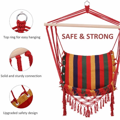 Outsunny Hammock Chair Swing Colourful Striped Seat Porch Indoor Outdoor Hanging 6 Outsunny Hammock Chair Swing Colourful Striped Seat Porch Indoor Outdoor Hanging - Image 4