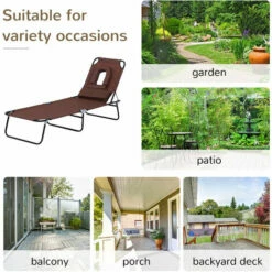 Outsunny Folding Sun Lounger Reclining Chair W/ Pillow Reading Hole Brown -Outsunny store 11679151 4