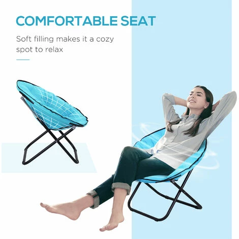Outsunny Folding Saucer Moon Chair Oversized Padded Seat Round Oxford Blue 6 Outsunny Folding Saucer Moon Chair Oversized Padded Seat Round Oxford Blue - Image 4