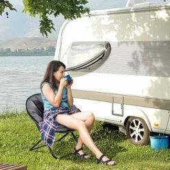 Outsunny Folding Saucer Moon Chair Oversized Padded Seat Round Oxford Grey 4 Outsunny Folding Saucer Moon Chair Oversized Padded Seat Round Oxford Grey -Outsunny store 11679162 3