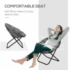 Outsunny Folding Saucer Moon Chair Oversized Padded Seat Round Oxford Grey 6 Outsunny Folding Saucer Moon Chair Oversized Padded Seat Round Oxford Grey -Outsunny store 11679162 5