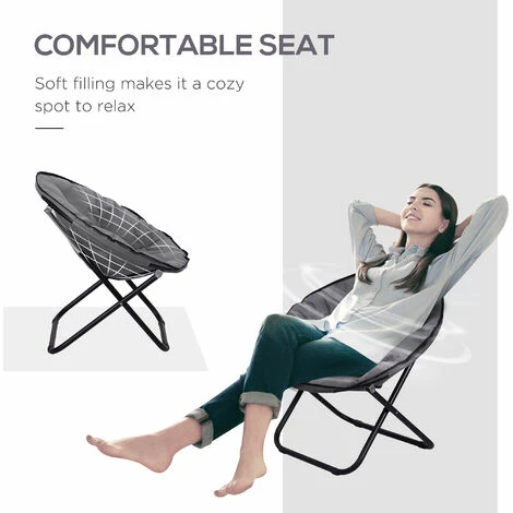 Outsunny Folding Saucer Moon Chair Oversized Padded Seat Round Oxford Grey Outsunny Folding Saucer Moon Chair Oversized Padded Seat Round Oxford Grey -Outsunny store 11679162 5