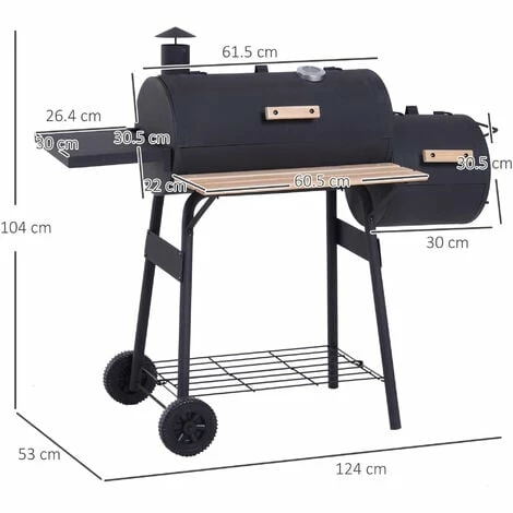 Outsunny Portable Charcoal BBQ Grill Steel Offset Smoker Combo Backyard Outsunny Portable Charcoal BBQ Grill Steel Offset Smoker Combo Backyard -Outsunny store 11679243 2