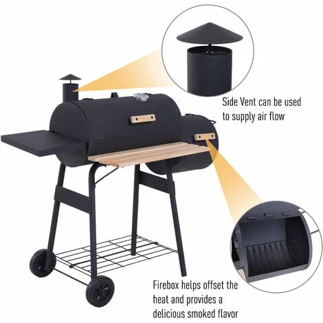 Outsunny Portable Charcoal BBQ Grill Steel Offset Smoker Combo Backyard Outsunny Portable Charcoal BBQ Grill Steel Offset Smoker Combo Backyard -Outsunny store 11679243 5