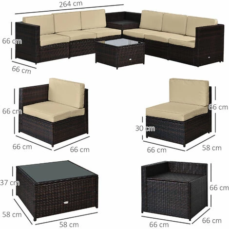 Outsunny 8Pcs Patio Rattan Sofa Set Garden Furniture Side Table w/ Cushion Outsunny 8Pcs Patio Rattan Sofa Set Garden Furniture Side Table W/ Cushion -Outsunny store 11679259 2