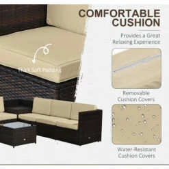 Outsunny 8Pcs Patio Rattan Sofa Set Garden Furniture Side Table W/ Cushion 6 Outsunny 8Pcs Patio Rattan Sofa Set Garden Furniture Side Table W/ Cushion -Outsunny store 11679259 5