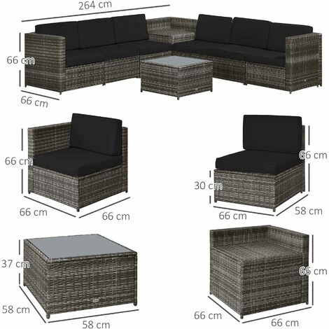 Outsunny 8Pcs Patio Rattan Sofa Set Garden Furniture Side Table w/ Cushion Outsunny 8Pcs Patio Rattan Sofa Set Garden Furniture Side Table W/ Cushion -Outsunny store 11679263 2