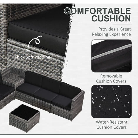 Outsunny 8Pcs Patio Rattan Sofa Set Garden Furniture Side Table w/ Cushion Outsunny 8Pcs Patio Rattan Sofa Set Garden Furniture Side Table W/ Cushion -Outsunny store 11679263 5