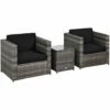 Outsunny 3Pcs Patio 2 Seater Rattan Sofa Garden Furniture Set Coffee W/ Cushions -Outsunny store 11679266 1
