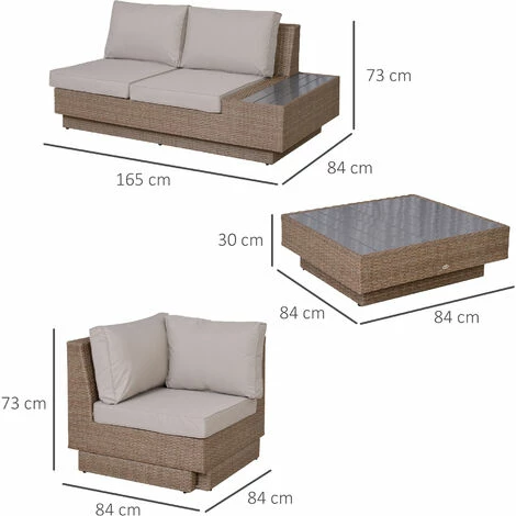 Outsunny 4Pcs Rattan Sofa Set Garden Furniture Set with Armrest Cushions Beige Outsunny 4Pcs Rattan Sofa Set Garden Furniture Set With Armrest Cushions Beige -Outsunny store 11679271 2