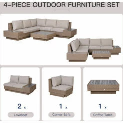 Outsunny 4Pcs Rattan Sofa Set Garden Furniture Set With Armrest Cushions Beige 5 Outsunny 4Pcs Rattan Sofa Set Garden Furniture Set With Armrest Cushions Beige -Outsunny store 11679271 4