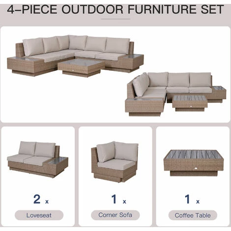 Outsunny 4Pcs Rattan Sofa Set Garden Furniture Set with Armrest Cushions Beige Outsunny 4Pcs Rattan Sofa Set Garden Furniture Set With Armrest Cushions Beige -Outsunny store 11679271 4