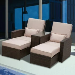 Outsunny Garden Double Rattan Sun Lounger Sofa Recliner Wicker Patio Brown -Outsunny store 1179768 3