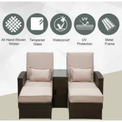 Outsunny Garden Double Rattan Sun Lounger Sofa Recliner Wicker Patio Brown -Outsunny store 1179768 4
