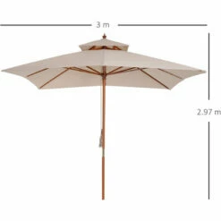 Outsunny 3m 2-tier Patio Parasol Garden Sun Umbrella Sunshade Bamboo W/ Pulley -Outsunny store 1179775 2