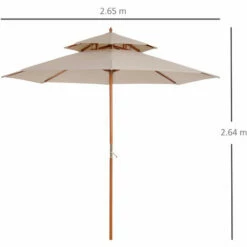 Outsunny Garden Wood Patio Parasol Sun Shade Outdoor Umbrella Canopy Beige -Outsunny store 1179776 2