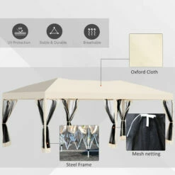 Outsunny 3 X 6 M Patio Gazebo Wedding Pop-up Party Tent Canopy Sun Shade Beige -Outsunny store 1179783 4