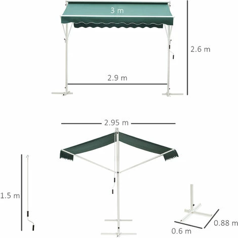 Outsunny 3 X 3m Freestanding Garden 2-side Awning Outdoor Patio Sun Shade Canopy 4 Outsunny 3 X 3m Freestanding Garden 2-side Awning Outdoor Patio Sun Shade Canopy - Image 2
