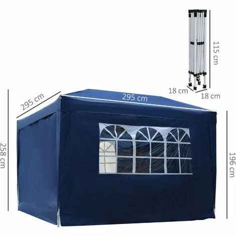 Outsunny 3mx3m Pop Up Gazebo Party Tent Canopy Marquee with Storage Bag Blue Outsunny 3mx3m Pop Up Gazebo Party Tent Canopy Marquee With Storage Bag Blue -Outsunny store 1179895 2