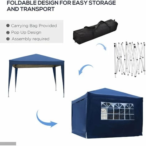 Outsunny 3mx3m Pop Up Gazebo Party Tent Canopy Marquee with Storage Bag Blue Outsunny 3mx3m Pop Up Gazebo Party Tent Canopy Marquee With Storage Bag Blue -Outsunny store 1179895 5