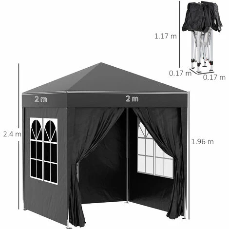 Outsunny 2mx2m Pop Up Gazebo Party Tent Canopy Marquee with Storage Bag Black Outsunny 2mx2m Pop Up Gazebo Party Tent Canopy Marquee With Storage Bag Black -Outsunny store 1179899 2
