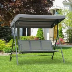 Outsunny 3 Seater Garden Swing Patio Hammock W/ Canopy For Outdoor Grey -Outsunny store 1179903 3