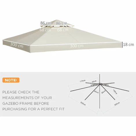 Outsunny 3(m) 2 Tier Garden Gazebo Top Cover Replacement Canopy Roof Cream White 4 Outsunny 3(m) 2 Tier Garden Gazebo Top Cover Replacement Canopy Roof Cream White - Image 2