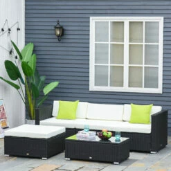 Outsunny 5pc Rattan Conservatory Furniture Garden Corner Sofa Outdoor - Black (Parasol Not Included) -Outsunny store 1179916 3