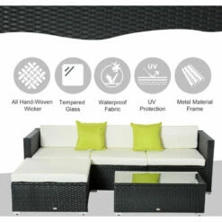 Outsunny 5pc Rattan Conservatory Furniture Garden Corner Sofa Outdoor - Black (Parasol Not Included) -Outsunny store 1179916 4