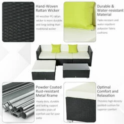 Outsunny 5pc Rattan Conservatory Furniture Garden Corner Sofa Outdoor - Black (Parasol Not Included) -Outsunny store 1179916 5